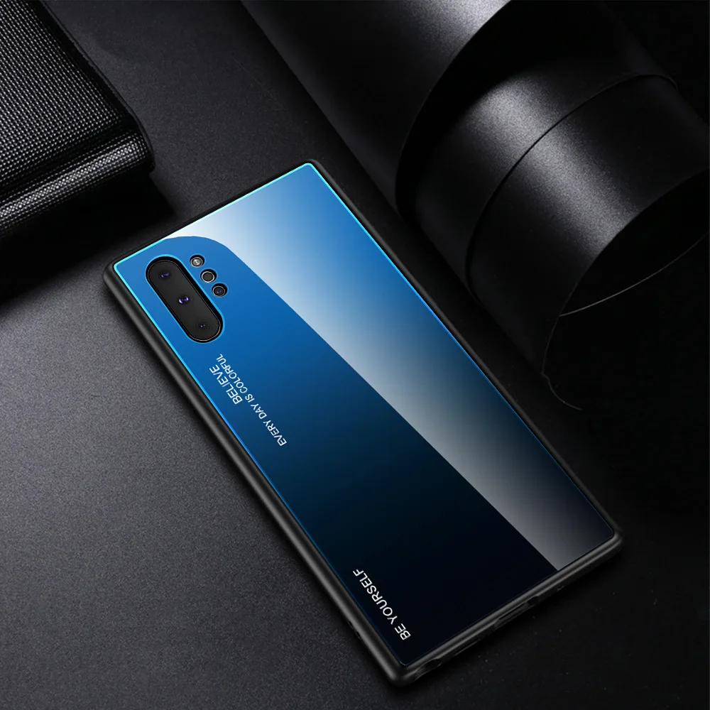 Чехол Hacrin для samsung Galaxy Note 10 Plus, чехол с градиентом, закаленное стекло, бампер, твердая задняя крышка для samsung Note 10 10+ чехол
