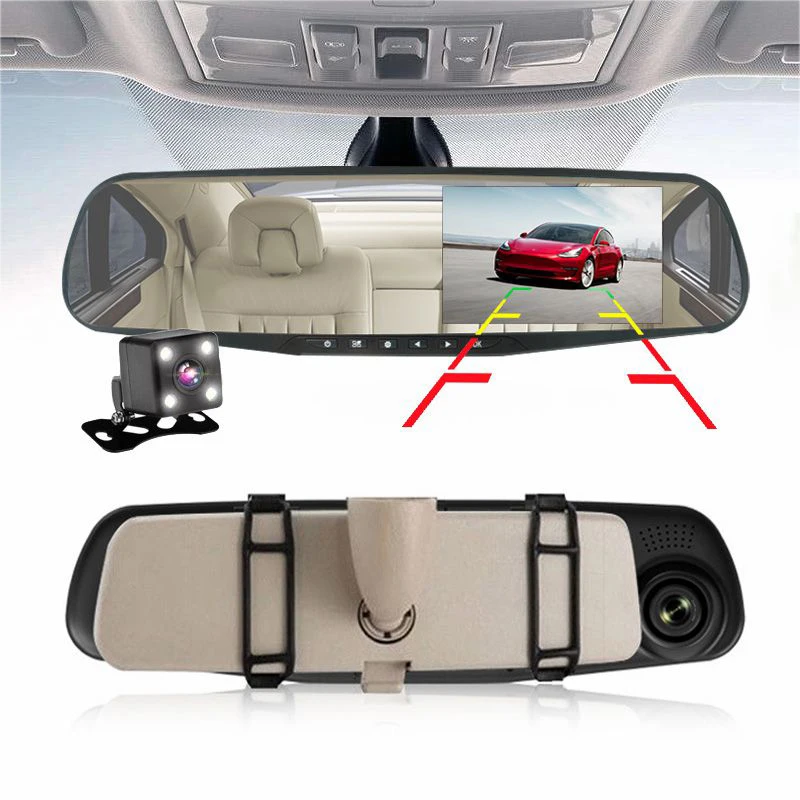  DVR Dual Lens Car Camera Full HD 1080P Video Recorder Rearview Mirror With Rear view DVR Dash cam A