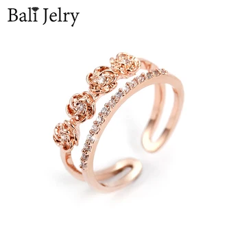 

Bali Jelry Charm Rings for Women 925 Silver Jewelry Flower Shaped Zircon Gemstones Open Ring Wedding Engagement Drop shipping