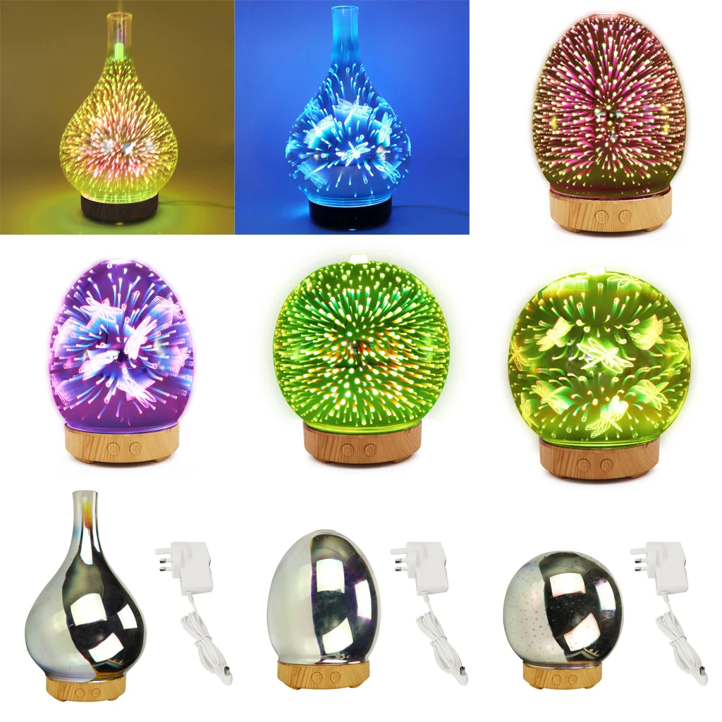 100ml 3D Light Glass Humidifier Essential Oil Diffuser Unit UK Plug