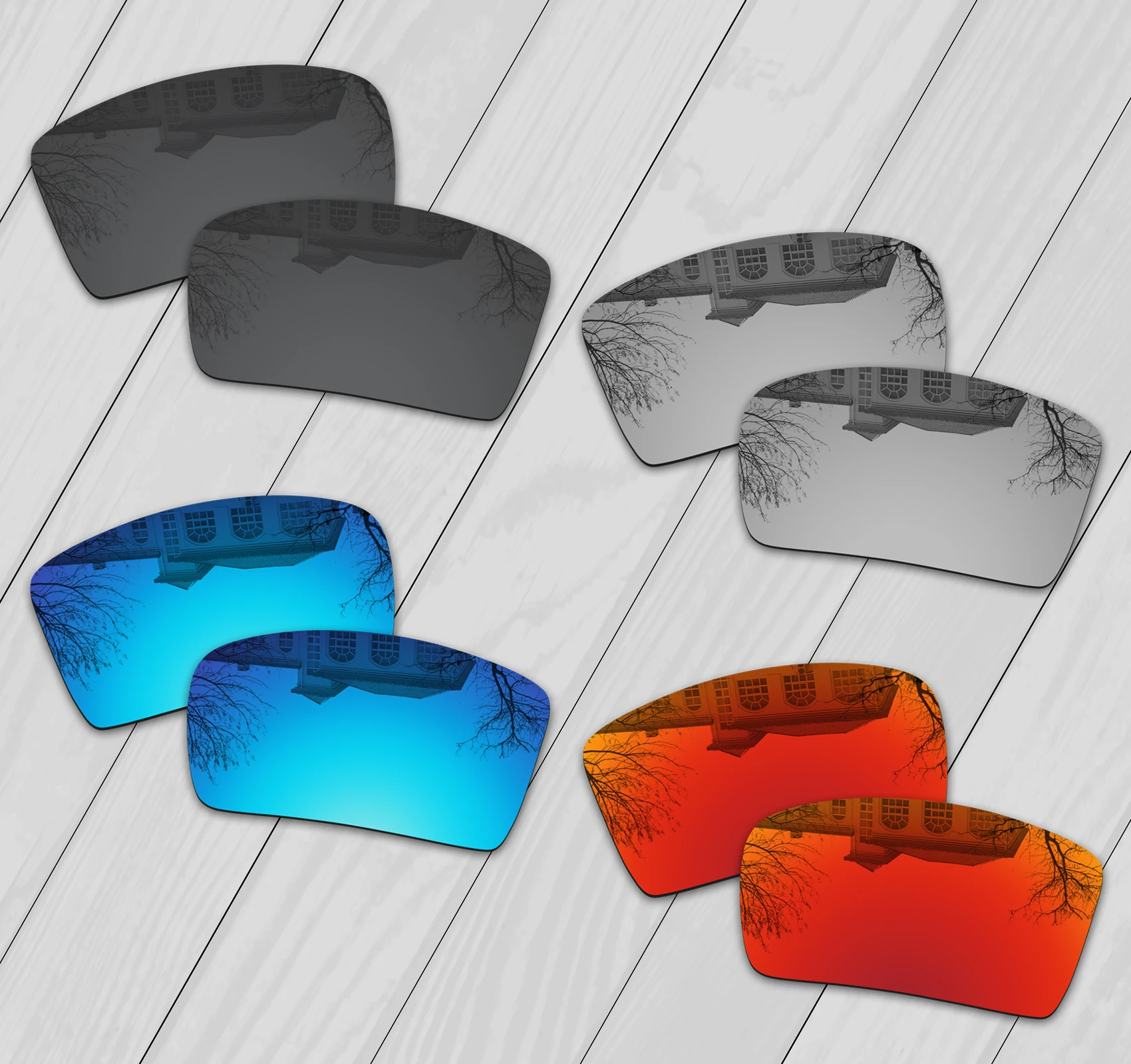 

E.O.S 4 Pairs Black & Silver & Ice Blue & Fire Red Polarized Replacement Lenses for Oakley Eyepatch 2 OO9136 Sunglasses