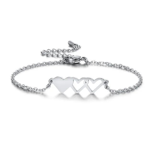 Three Heart Bracelet Silver Color Charm 