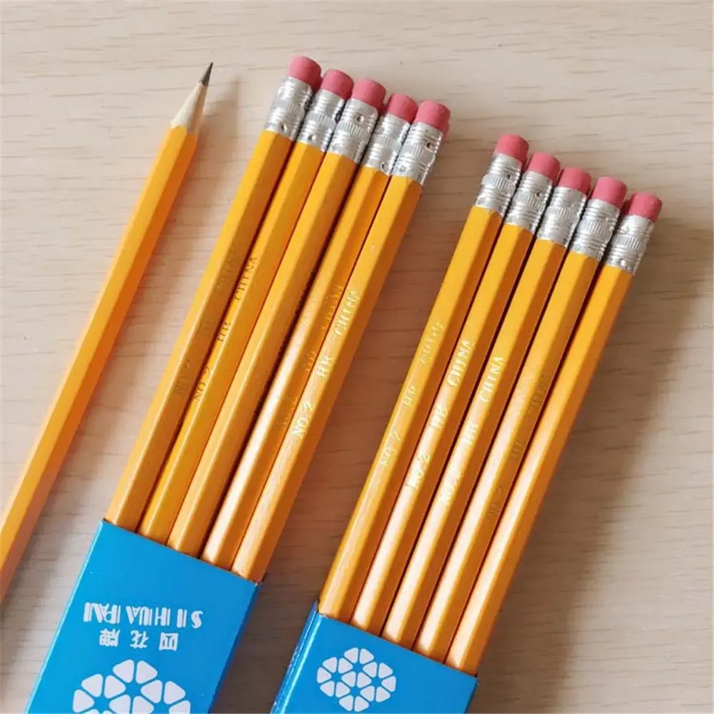 10 шт. желтые деревянные карандаши с ластиками HB черные свинцовые стандартные карандаши набор инструментов для письма школьные канцелярские принадлежности для рисования