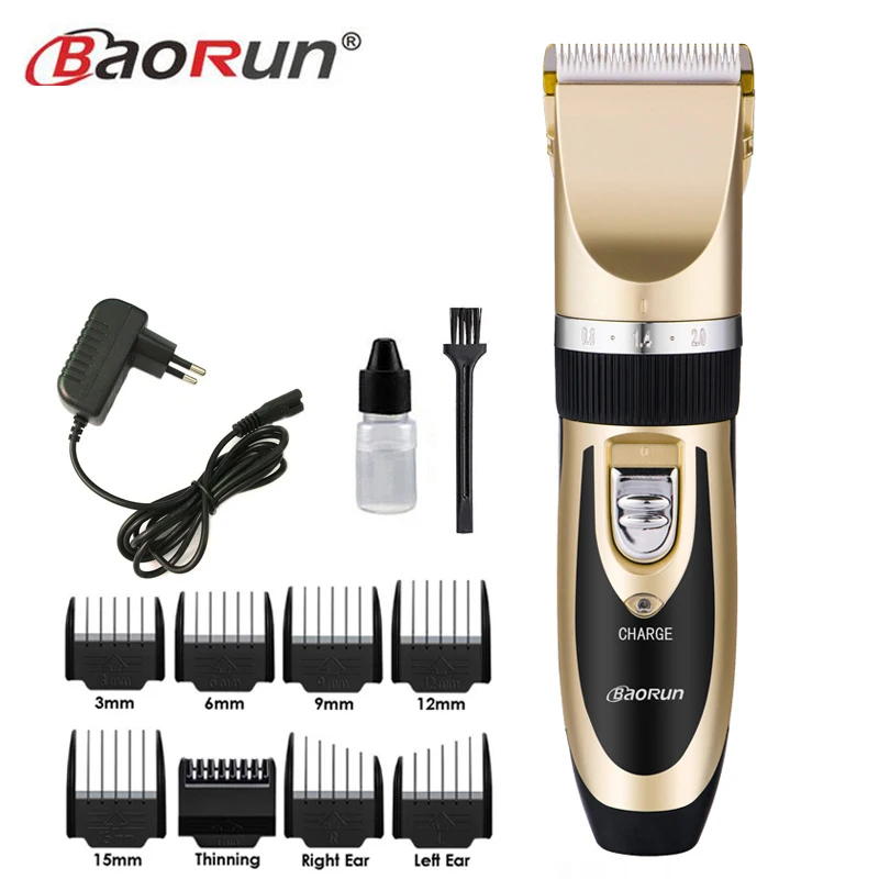 BaoRun Professional Clipper Hair Trimmer Men Electric Cutter Hair Cutting Machine Haircut For Barber Ceramic Blade Nozzles 15mm