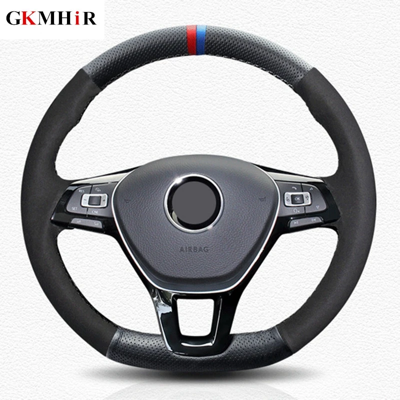 Black Suede Genuine Leather Car Steering Wheel Cover for Volkswagen VW Passat B8 Golf 7 GTI R MK7 Polo Scirocco | Автомобили и
