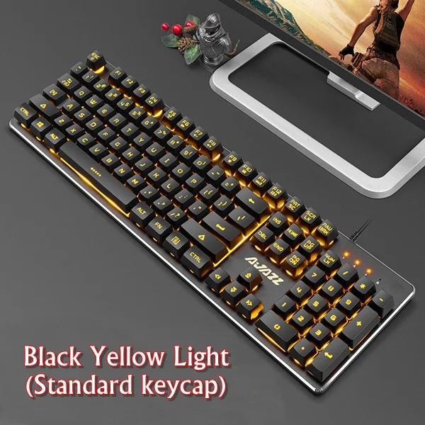 Black Yellow Light S Ajazz Warrior первое поколение Механическая Feel с подсветкой USB Проводная клавиатура металлическая панель, 19 неколлизионных клавиш компьютерная клавиатура - Цвет: Black Yellow Light S