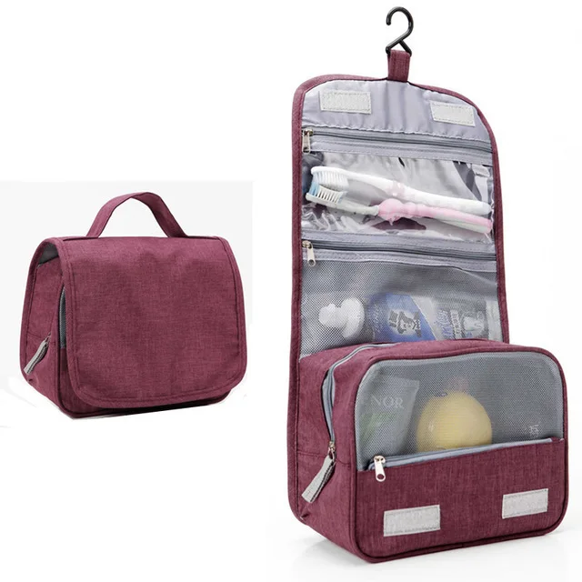 New Large Capacity Cosmetic Storage Bag Polyester Multifunction Travel Portable Cosmetic Bag Hanging Organizer Toiletry Pouch - Цвет: Wine Red