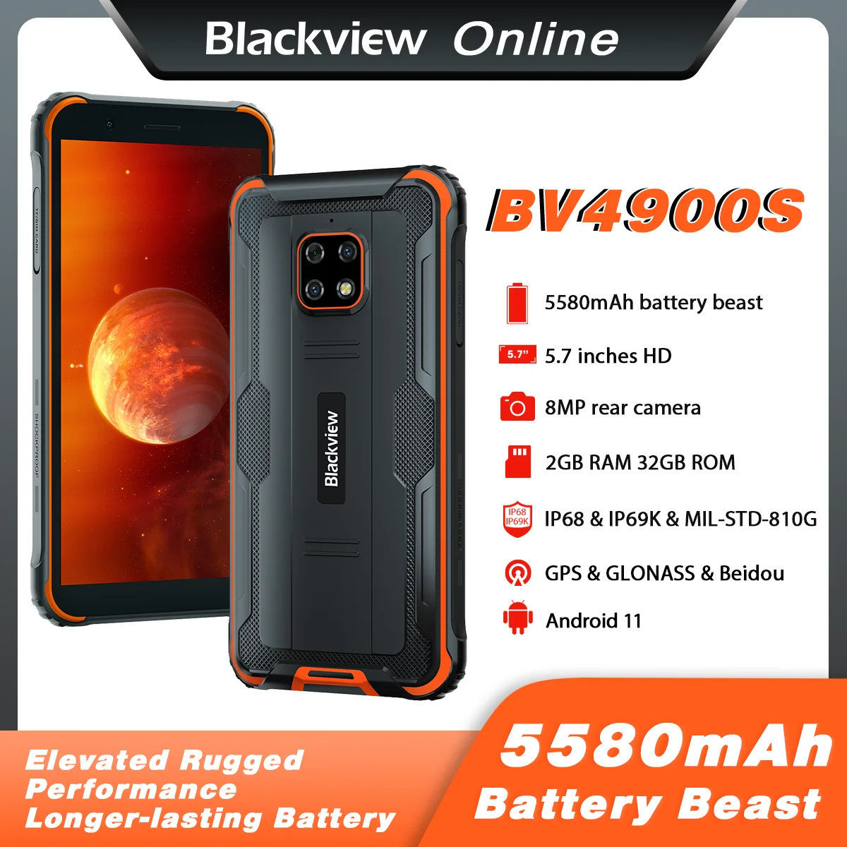 Blackview BV4900s Водонепроницаемый смартфон с 5 7-дюймовым дисплеем восьмиядерным