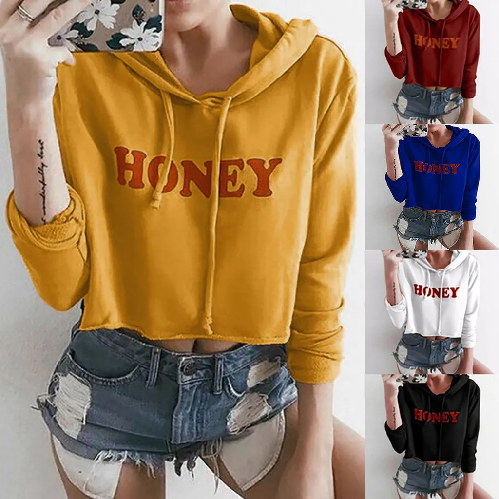 Женский свитер с длинным рукавом и буквенным принтом пуловер капюшоном топы