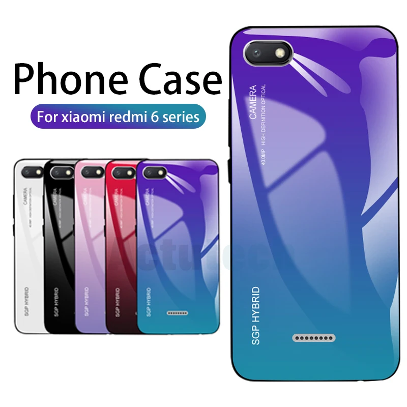 

Gradient Case For Xiaomi redmi 7a 6A Tempered Glass Soft Edge Cover Case Redmi note 7 6 pro on xaomi red mi note7 6pro 7 a Coque