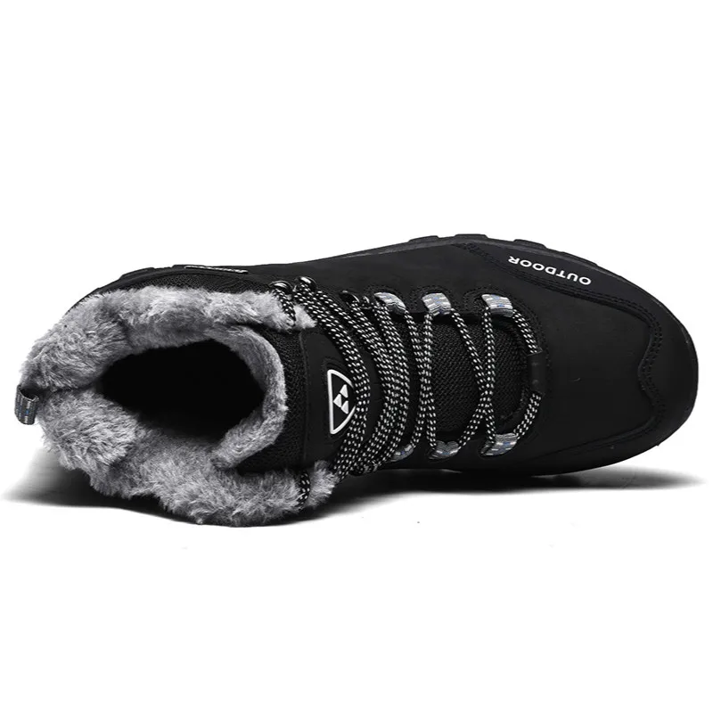 Genuine Leather Men Boots Winter with Fur Warm Snow Boots Men Winter Work Casual Shoes Military Rubber Ankle Boots