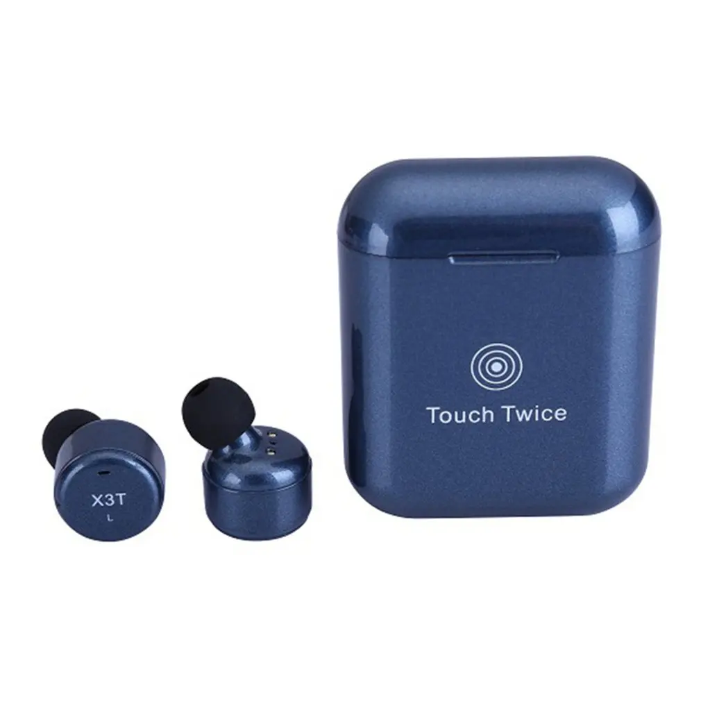 Dark blue X3T сенсорный контроль истинные беспроводные Bluetooth наушники мини спортивные наушники с зарядным чехлом для смартфонов - Цвет: Dark blue