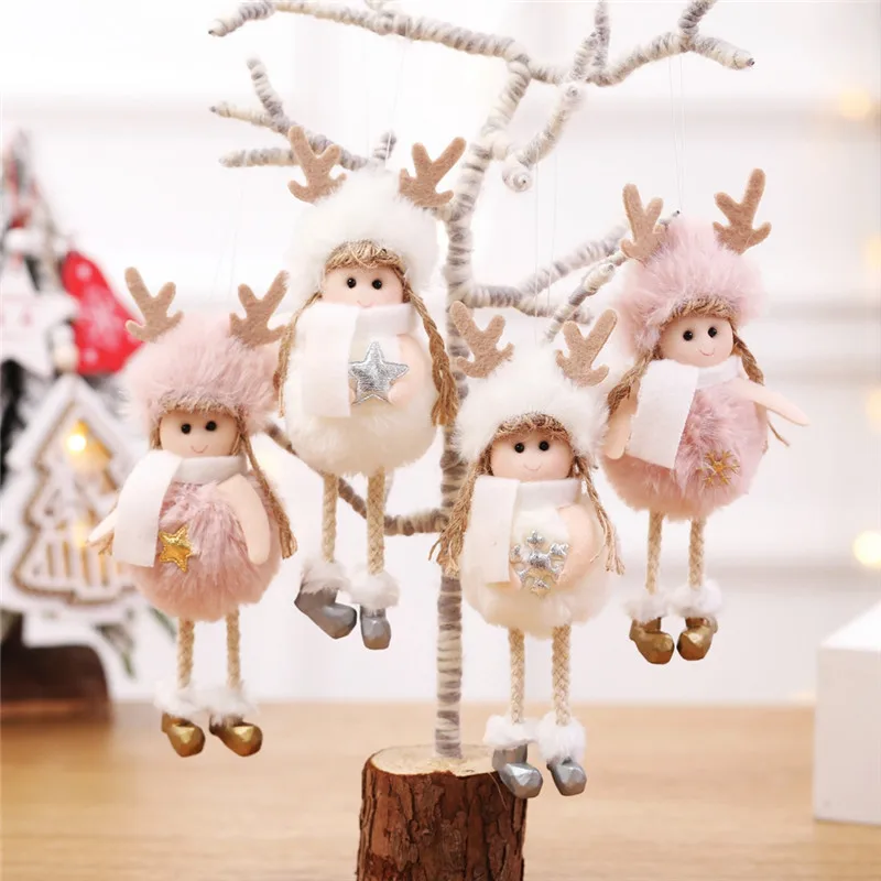 Милые рождественские украшения, розовые, белые шелковые плюшевые Висячие куклы, оконные украшения ангела для дома, Рождественская елка, рождественские подарки