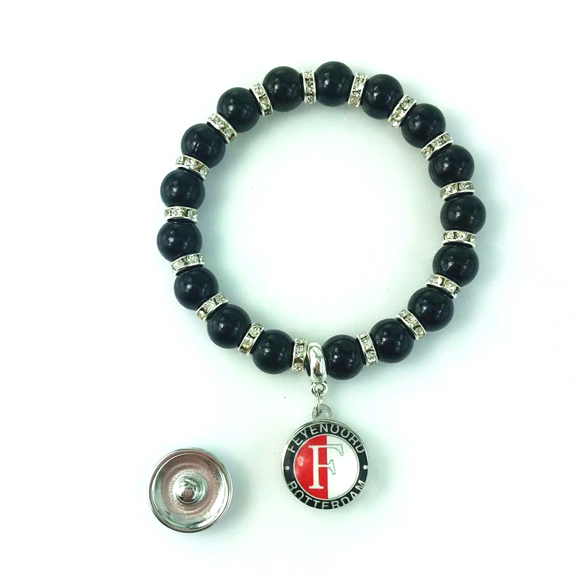 

DIY Pearl Elastic bracelet Dutch 18mm Snap button bracelet Football Sport Teams Ajax Feyenoord snap charm For Men Women