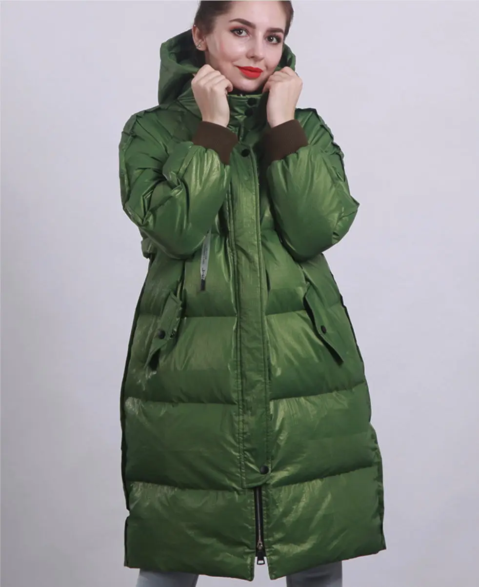 Down Jacket Female New Long Hooded Casual Loose Winter Warm Women's Down jacket green