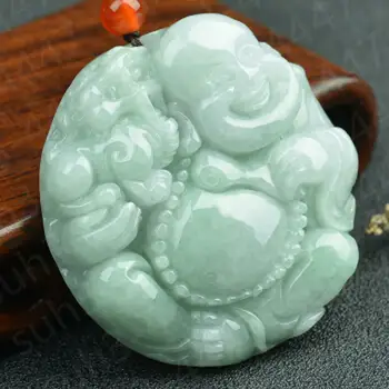 

Certified Natural Jadeite stone Maitreya Necklace Pendant Charm Jewelry Amulet