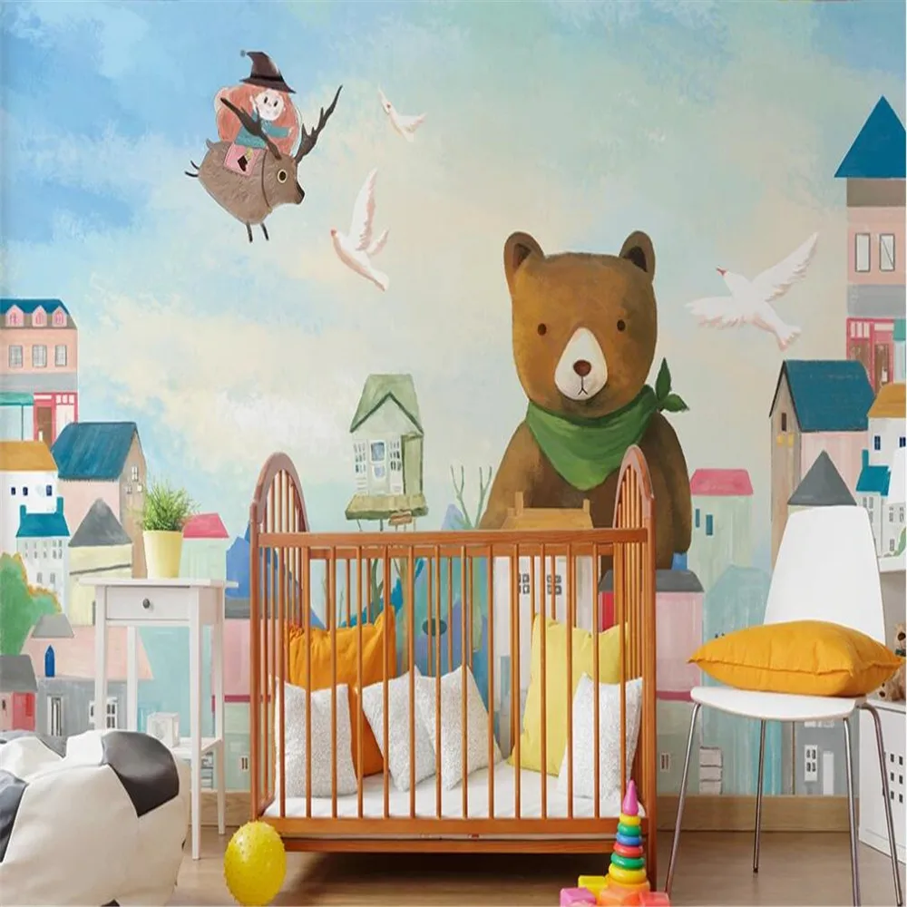 

Milofi custom 3D wallpaper mural little bear little house children's room background wall for living room bedroom decoration wal