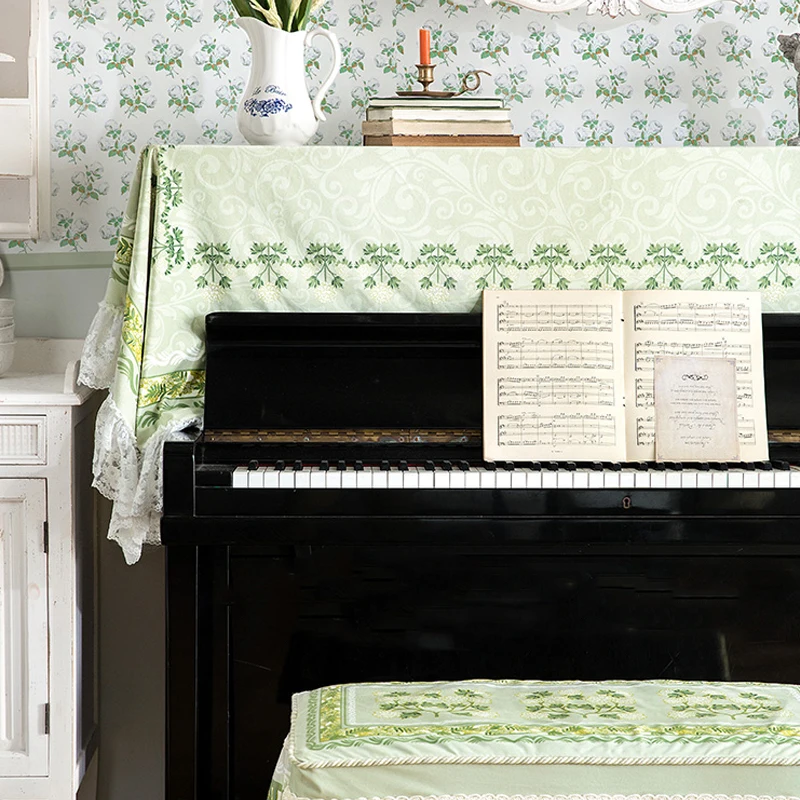 Light Green Piano Cover English Luxury Dust Cover Electronic Organ Cloth Piano Stool Full Pastoral Style