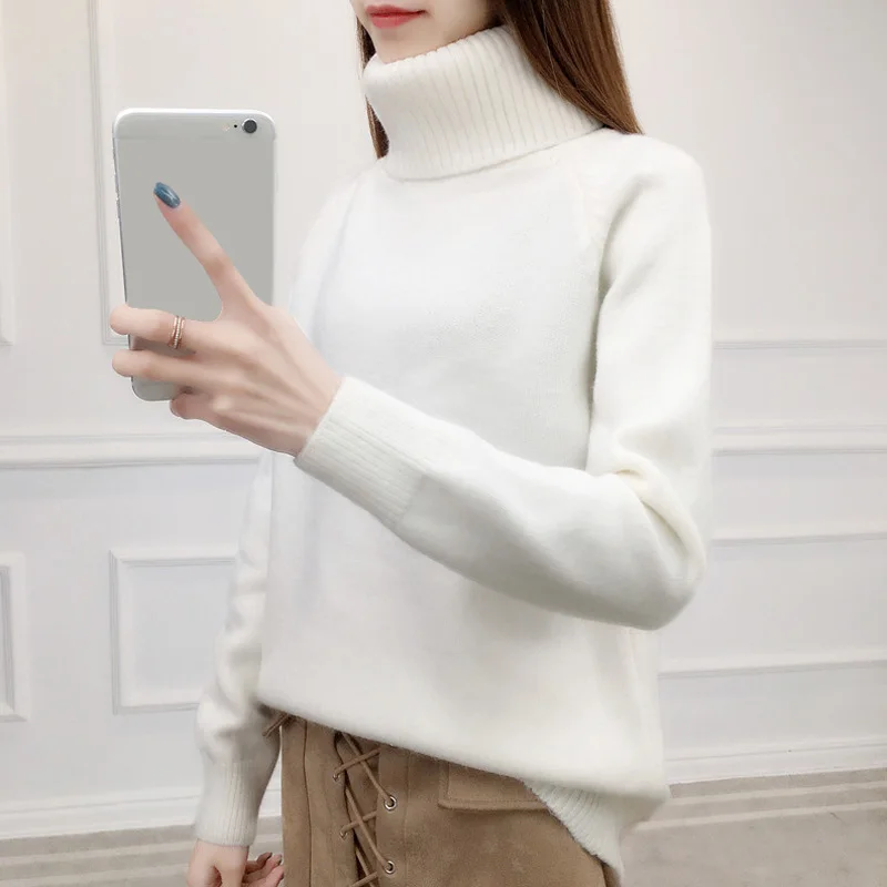 

2019 Autumn winter New Women Knitted Pullovers fashion Turtleneck Long Sleeve Sweater Solid Color Loose Thick Sweaters Women