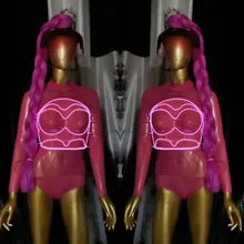 Сценические костюмы для певцов, Розовый Светодиодный комбинезон для выступлений DJ, женский боди DS для ночного клуба, одежда для Рейв, костюмы для танцев Gogo