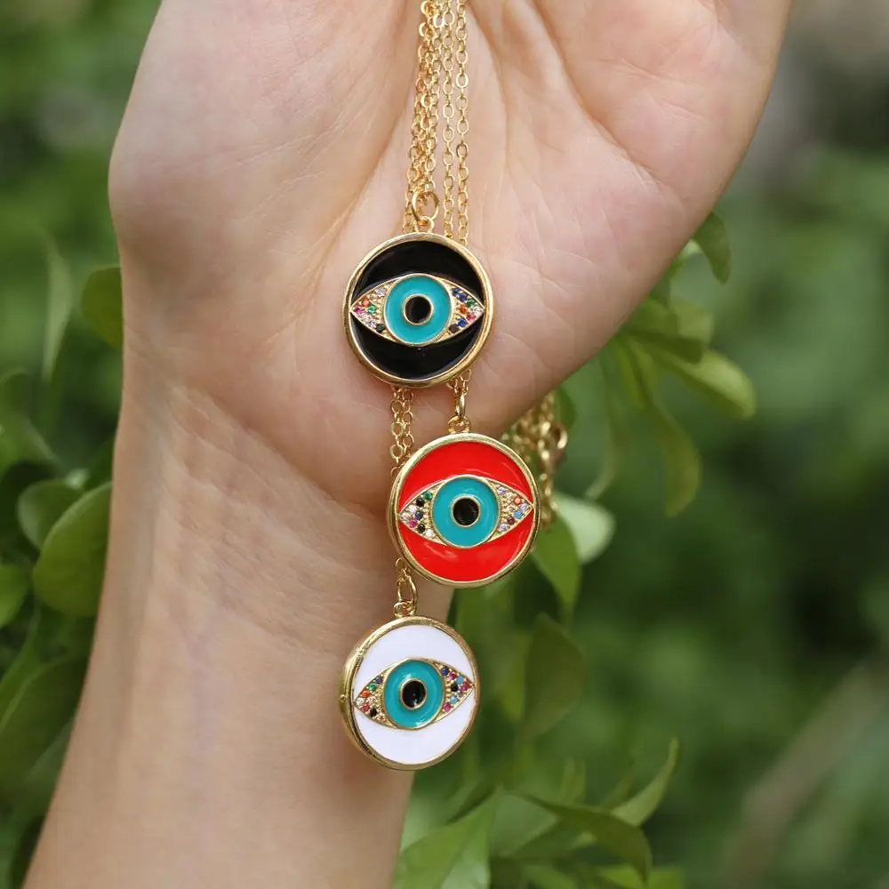 

2019 Exquisite enamel pendant, black/white/red enamel round pendant, fashion three different pendant eye chain female jewelry