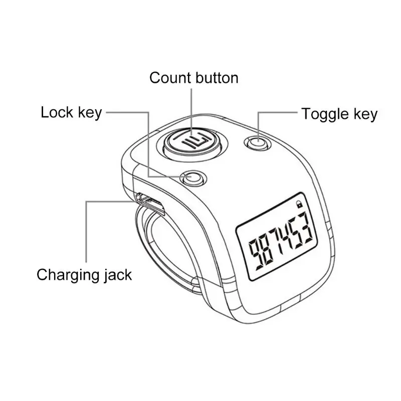 Mini Digital LCD Electronic Finger Ring Hand Tally Counter 6 Digit Rechargeable Counters Clicker-Black Mini Digital LCD Electronic Finger Ring Hand Tally Counter 6 Digit Rechargeable Counters Clicker-Black