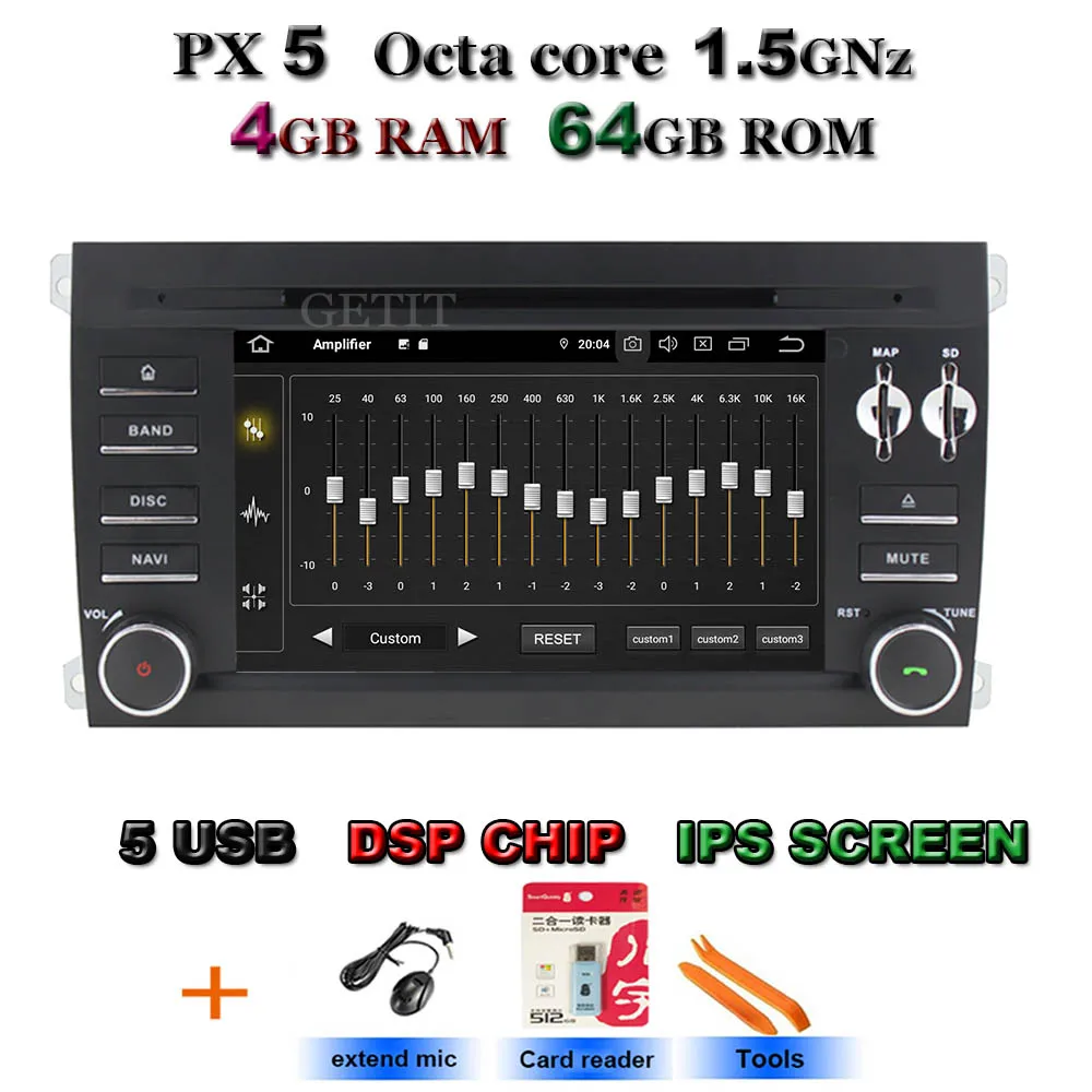Ips Android 9,0 4G 64G Автомобильный dvd-плеер для Porsche Cayenne 2003-2010 gps радио - Цвет: PX5-Standard