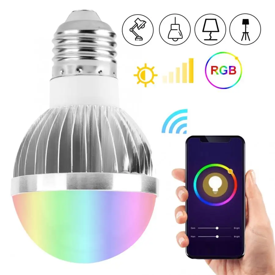 Светодиодная лампа Smart Wi Fi E14/E27 6 Вт RGB + CW для управления смартфоном цветная AC85V