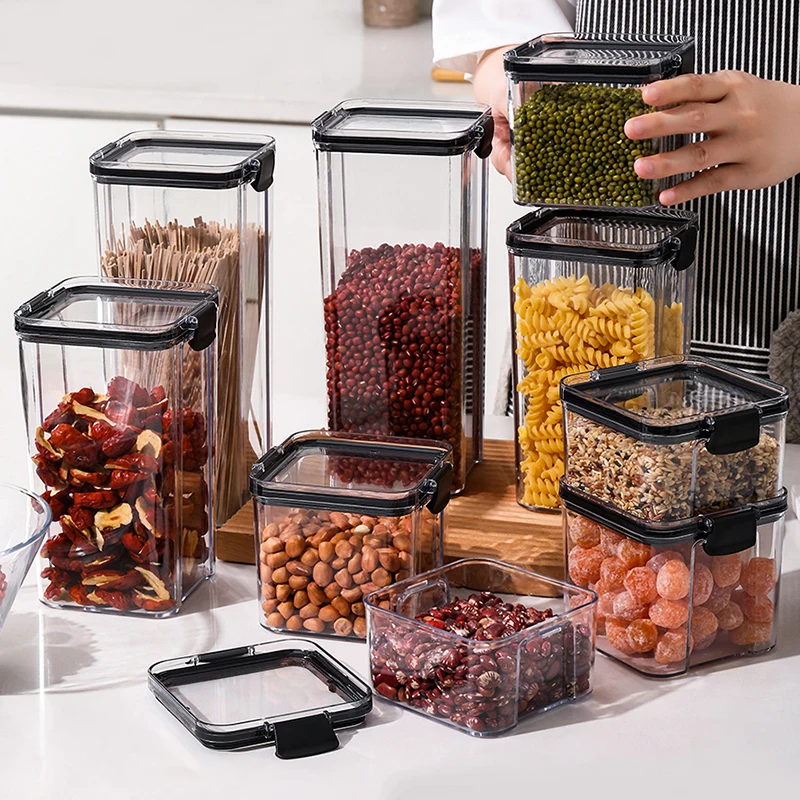 Food Storage Container Refrigerator Noodle Box Granary Transparent Sealed  Can With Lid Storage Bottle Kitchen Snack Storage Box