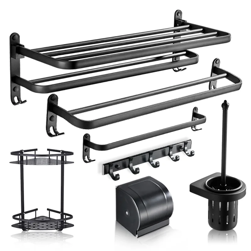 

Black And White with Pattern Towel Rack Hole Punched Bathroom Towel Rack Bathroom Rack Alumimum Sanitary Ware Hardware Pendant S