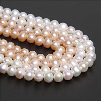 

6-9mm Wholesale Real Near Round Potato Pearls Freshwater Natural Pearls Beads For DIY Jewelry Making Accessories 14" Strand Hole