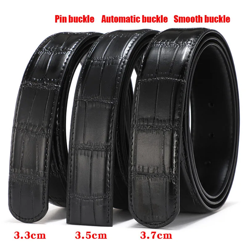 

3.3cm Belt No Buckle Men's Leather Crocodile Pattern Belt Without Buckle Belt Body Automatic Buckle Smooth Buckle for Pants Belt