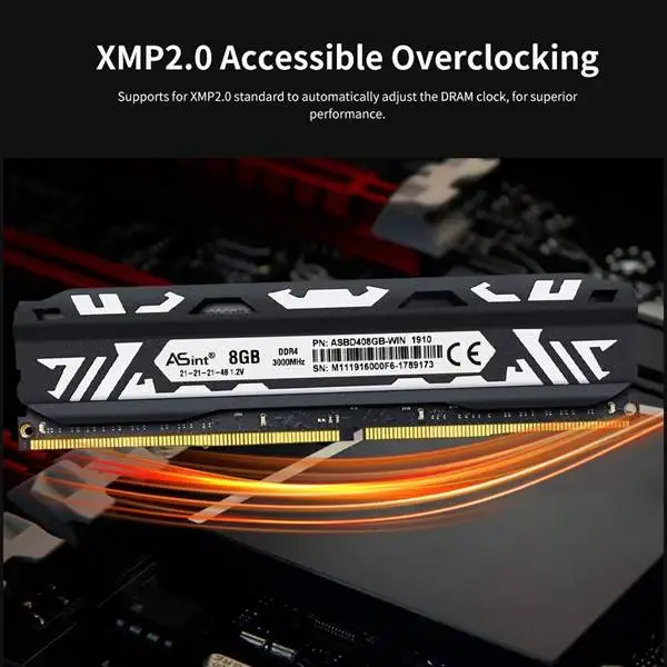 

ASint DDR4 3000MHz 8GB High Performance PC RAM 8-Layer PCB XMP2.0 with High Thermal Conductivity Heat Sink Desktop Memory