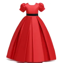 Детское длинное атласное вечернее платье с бисером, детские платья на свадьбу для девочек 5-11, 12, 13, 14, 15 лет, праздничная одежда для рождественской вечеринки