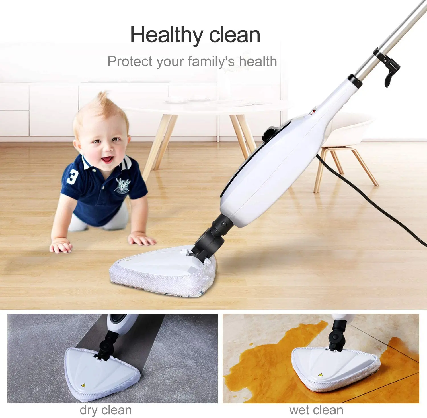 Steam Mop Cleaner 10-in-1 with Convenient Detachable Handheld Unit Floor  Steamer for Hardwood,Tiles,Carpet 1300W Green