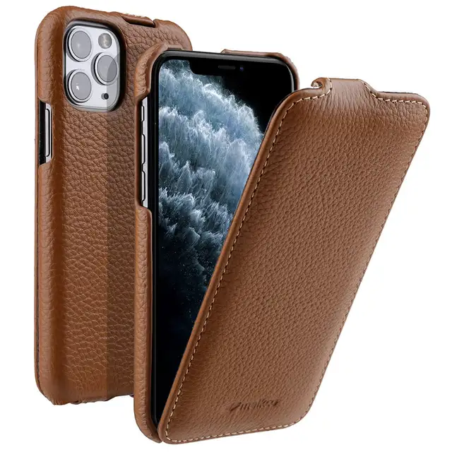Case for iPhone 11 Pro X XS XR Max Luxury Genuine Leather Flip Cases Handmade Folio Leather Cover for iPhone 11 Brown