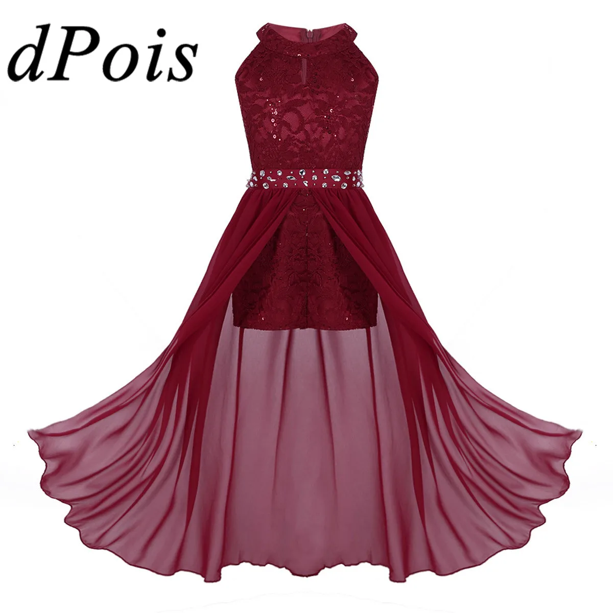 

Girls Floral Lace Rhinestone Maxi Romper Dress Dancewear Elegant Girl's Dress Wedding Party First Communion Flower Girl Dresses