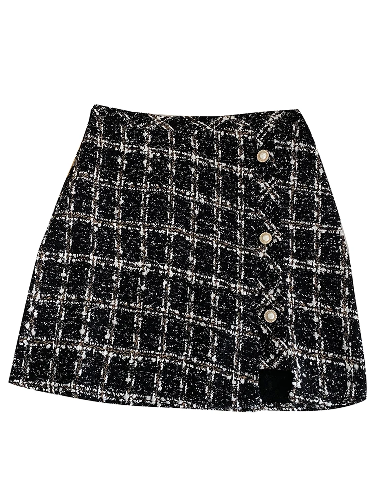 

Small Fragrant wind short Skirt Women New style plaid woolen A-line Skirt Lady style Skirt thinner buttocks sexy Skirt Female