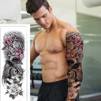 

Temporary full-arm tattoo sticker eagle bird eye skull flower animal warrior arm Waterproof fake tattoo 480*170mm for Men Women
