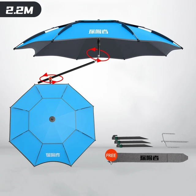 Fishing Umbrella Camping Outdoor Double-Layer Fold Sun Protection Anti UV Sunshade Waterproof Awning Rain Umbrella 2.2m