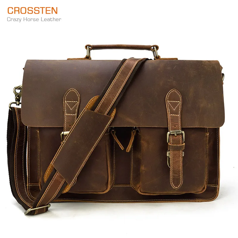 Crazy horse leather briefcase Clearance