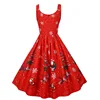 2022 Winter Women Christmas Dress Sexy Spaghetti Strap Vintage Midi Party Vestidos Robe Femme Santa Snowflake Print Xmas Clothes ► Photo 3/6