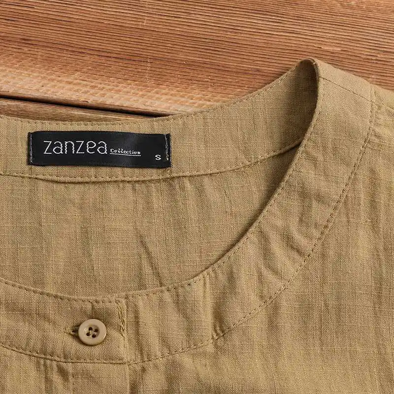 Kaftan/Осенняя женская льняная блузка ZANZEA, повседневные кардиганы на пуговицах, женские блузы с длинными рукавами, Женская туника футболка S-5XL