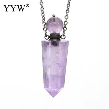 

Natural Hexagon Prism Perfume Bottle Pendant Gems Stone Gold Plating Diffuser Crystal Quartz Essential Oils For Necklace