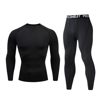 

Fast Drying And Tight Gym Suit Men's Long Sleeve Solid Running And Fitness Suit 2-piece Basketball Training Custom Logo Men's Su