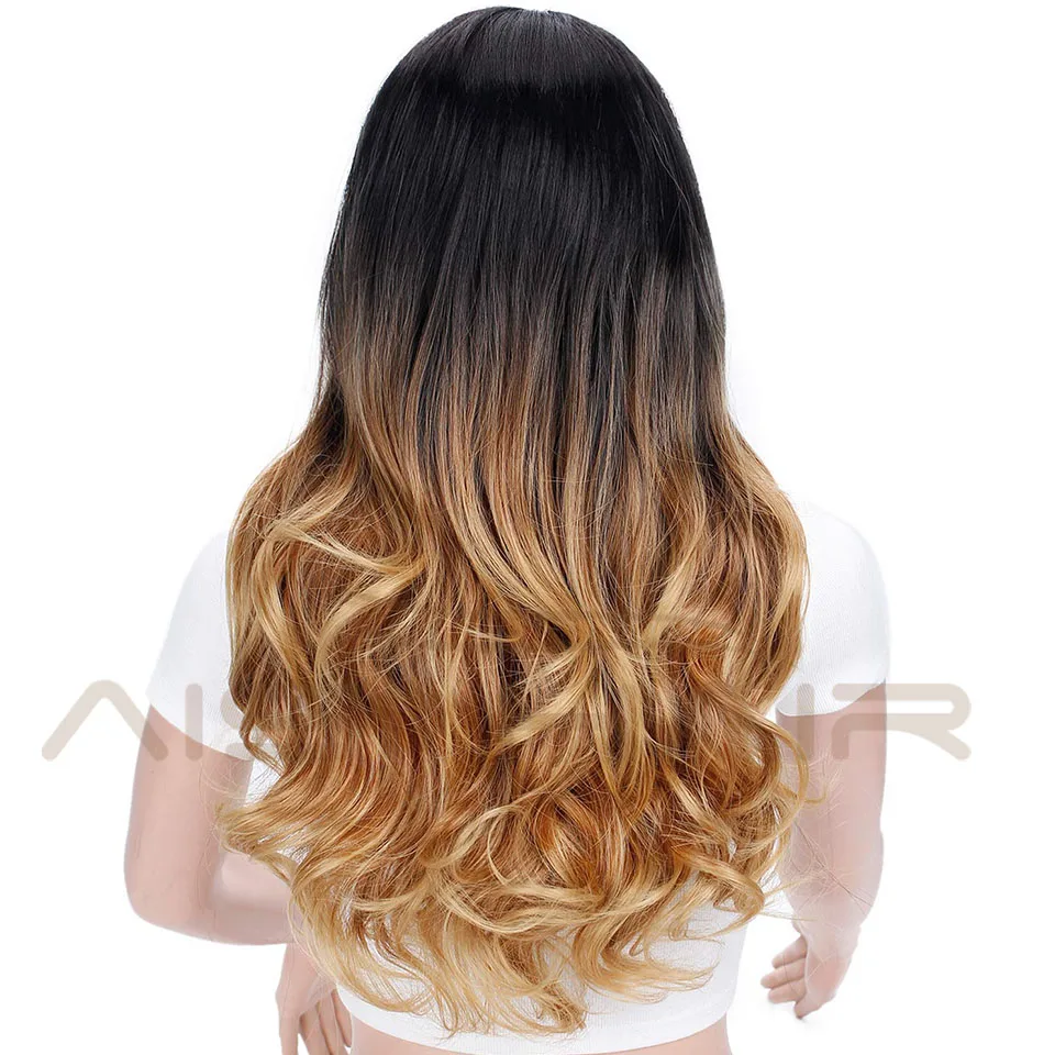 I's a wig Ombre Brown Wig Long Wavy Synthetic Wigs for Women Blonde Gray White Black Red Wig Glueless Hair can be Cosplay