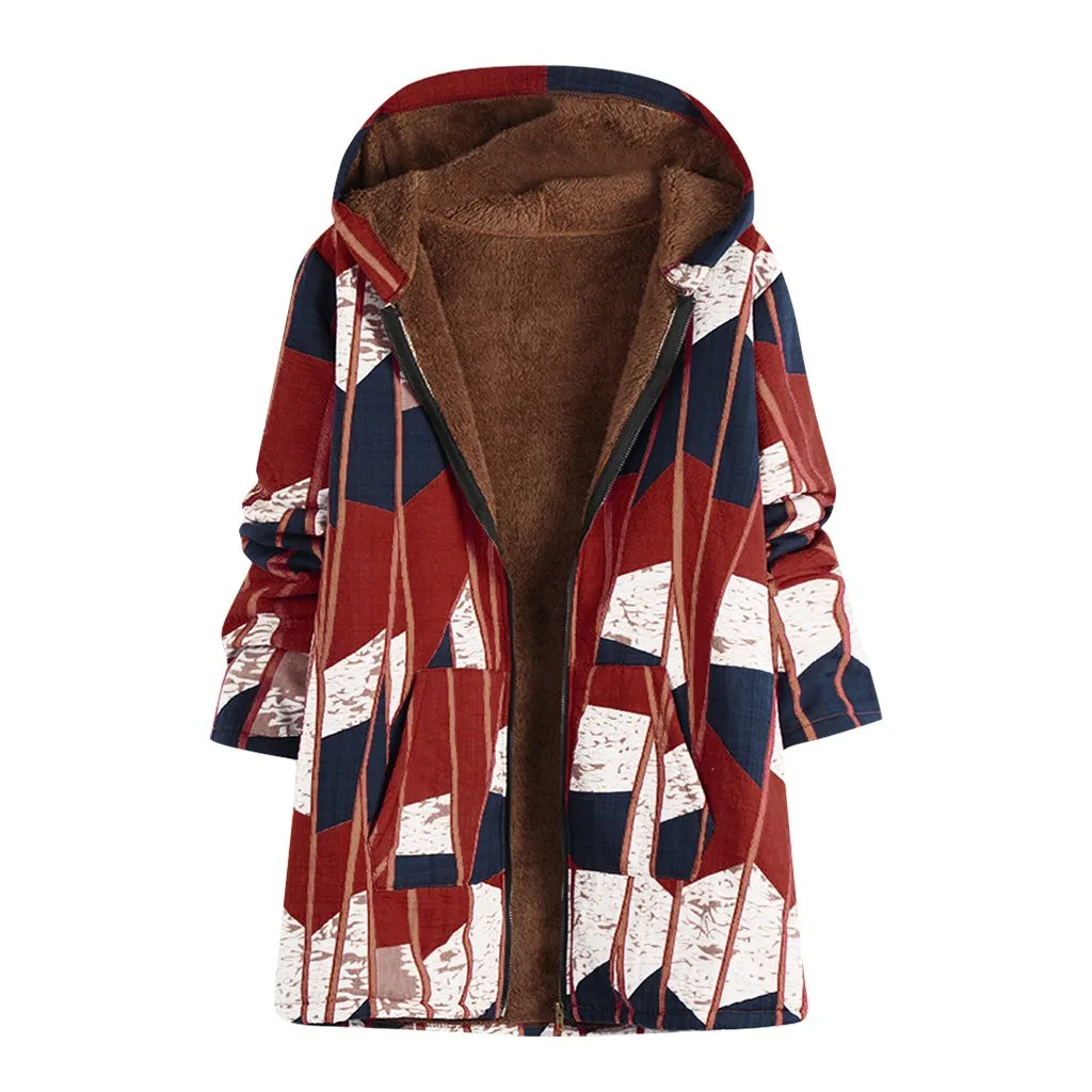 Женское пальто больших размеров, зимнее теплое пальто с цветочным принтом и капюшоном, винтажное пальто и куртки для женщин manteau femme#3
