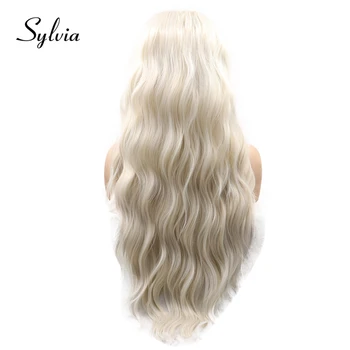 

Sylvia Platinum Blonde Water Wave Synthetic Lace Front Wigs Middle Parting 60# Long Heat Resistant Fiber Hair