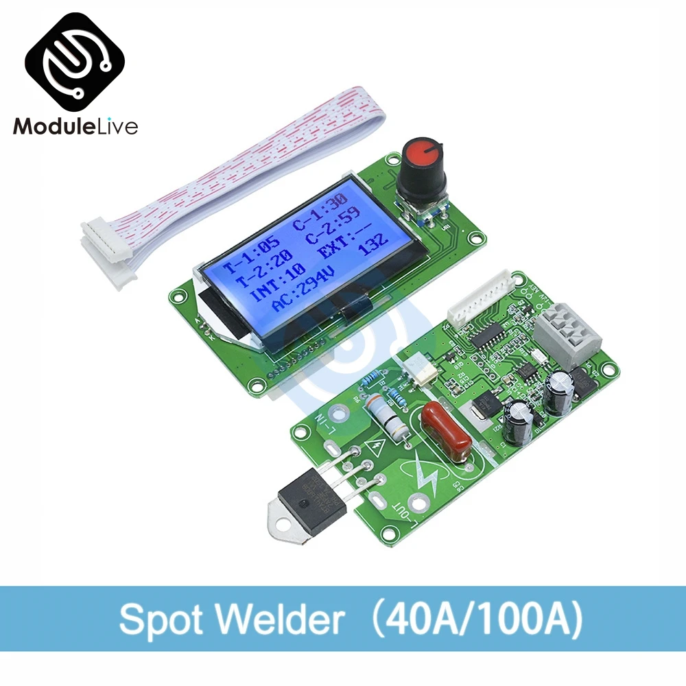 40A 100A LCD Digital Dual Pulse Encoder Spot Welder Control Board Module DIY Set for 18650 Lithium Battery Battery Group Welding