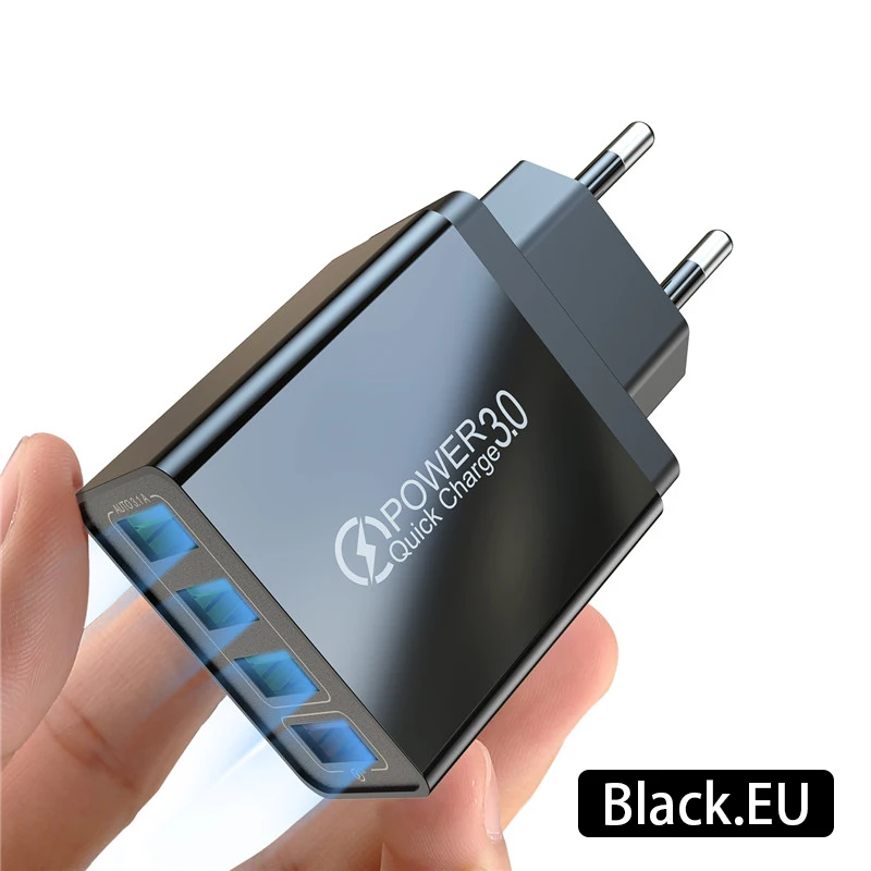 48 Вт Быстрая зарядка 3 А 4 порта USB зарядное устройство USB быстрое зарядное устройство QC4.0 QC3.0 для iPhone 11 Pro X samsung S10 A50 Xiaomi Mi9 настенный адаптер - Тип штекера: EU Black
